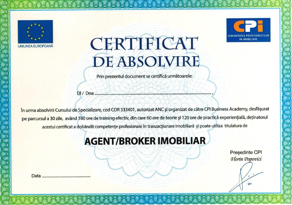 Certificat de Absolvire - Agent / Broker Imobiliar