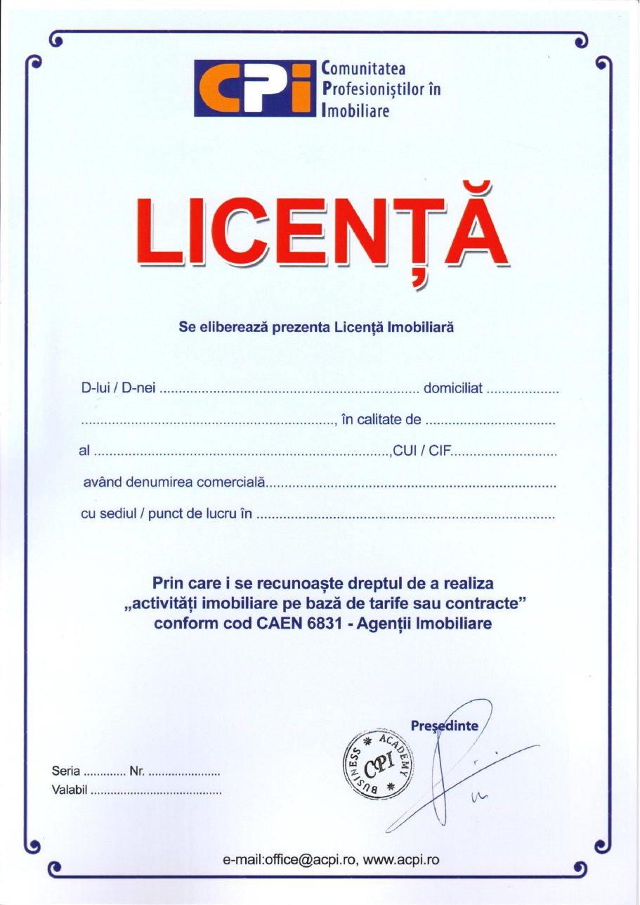Licenta Imobiliara CPI
